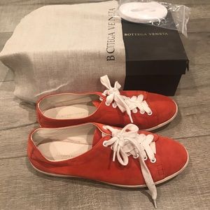 Bottega Veneta red leather suede sneakers